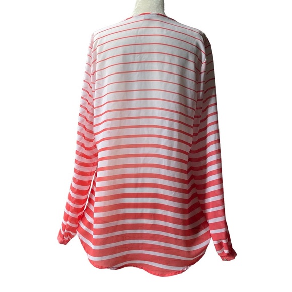 NY Collection Long Sleeve Blouse Size Small Orange White Sheer Buttons Snap - Picture 3 of 11